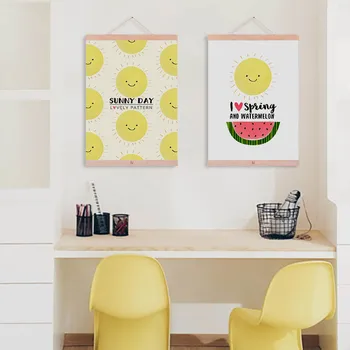 

Cute Star Sunshine Watermelon Typography Wood Framed Poster Nordic Baby Room Wall Art Pictures Home Decor Canvas Painting Scroll