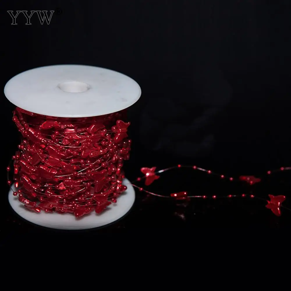 

YYW 60 Meter Fishing Line Red Artificial Shell Pearl Beads Chain Butterfly Garland For Wedding Decoration Jewelry Accessories