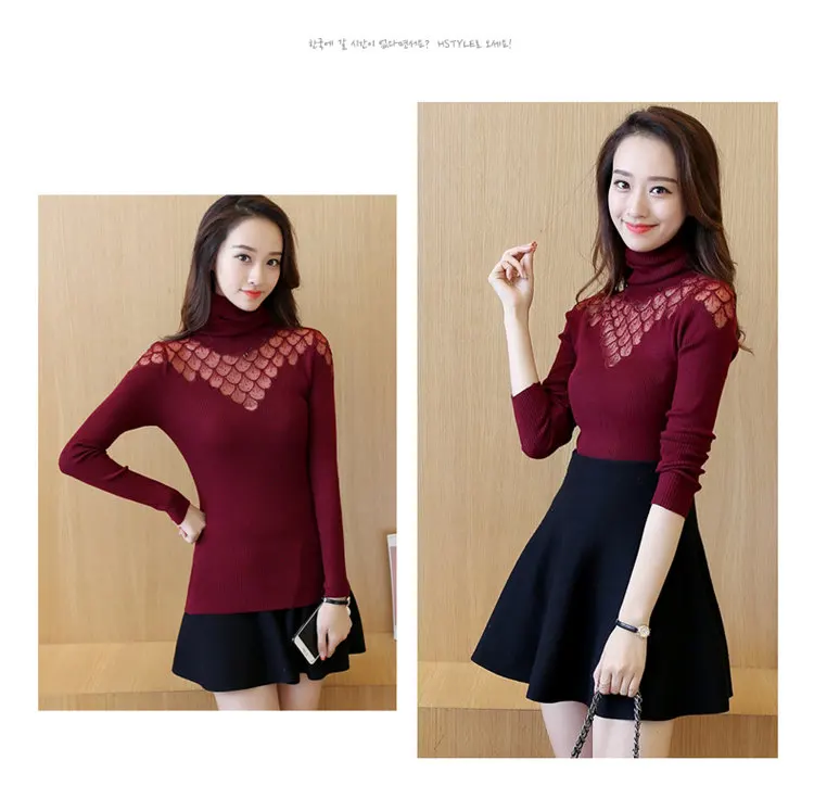 2019 Women Sweater Pullovers Soft Lace Knitted Sweater Ladies Jumper Diamond Pattern Long Sleeve Turtleneck Pullovers Femme Hiver (10)