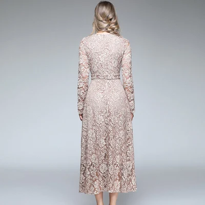 Женское платье с длинным рукавом Boho Осеннее кружевное длинное треугольным
