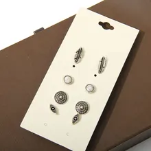 Fashion accessories stud font b earring b font pack set 4 pairs round eyes silver leaves