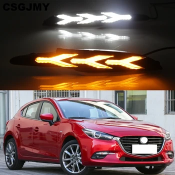 

CSGJMY 2PCS DRL LED Daytime Running Light 12V ABS Fog Lamp With yellow Flowing Turning Signal light For Mazda 3 Axela 2017 2018