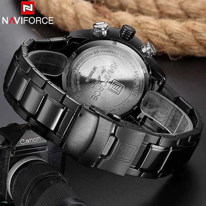 Бренд NAVIFORCE мужские кварцевые часы спортивные из нержавеющей стали ремешок 30 м