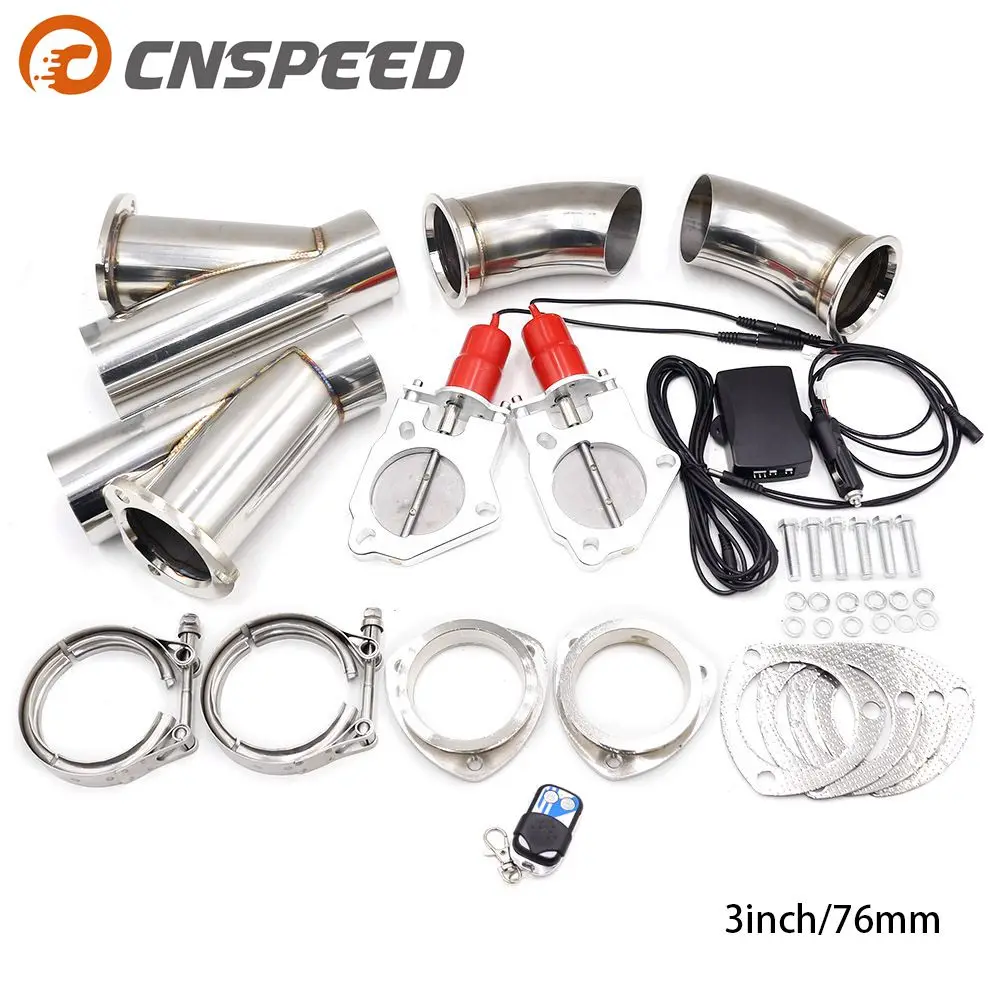 

CNSPEED 3'' inch 76mm Double Exhaust Control Valve With Remote Control Car Electric Exhaust Valve Cut outs Cutout kit Y Pipe