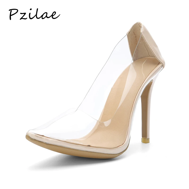 

Pzilae 2019 transparent PVC pointed toe pumps women shoes fashion nightclub party shoes woman sexy high heel 10CM stiletto pumps