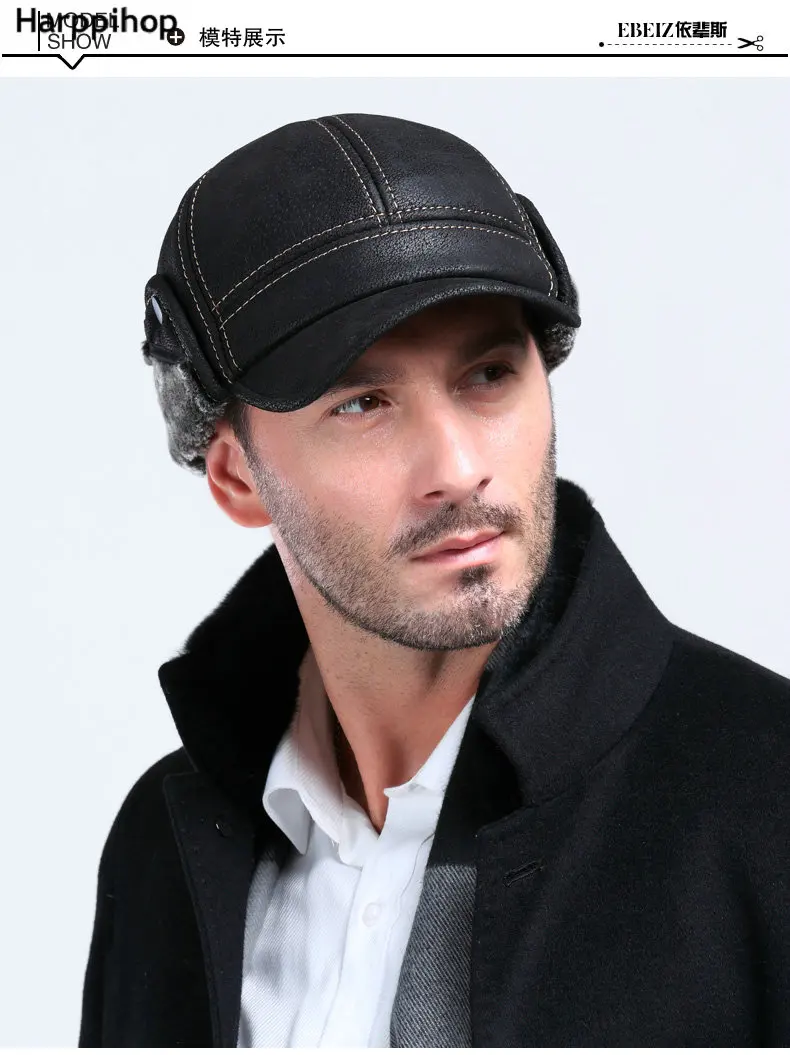 New New Fashion Men's Scrub Genuine Leather baseball Winter Warm baseball Hat / Cap 2colors bomber trapper hat