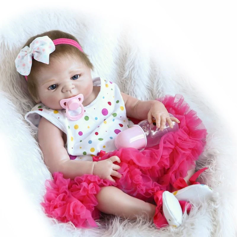 

[SGDOLL] 22" Full Body Soft Touch Vinyl Handmade Baby Girl Reborn Dolls with Pacifier with Bottle Toys Christmas Gift 16081908