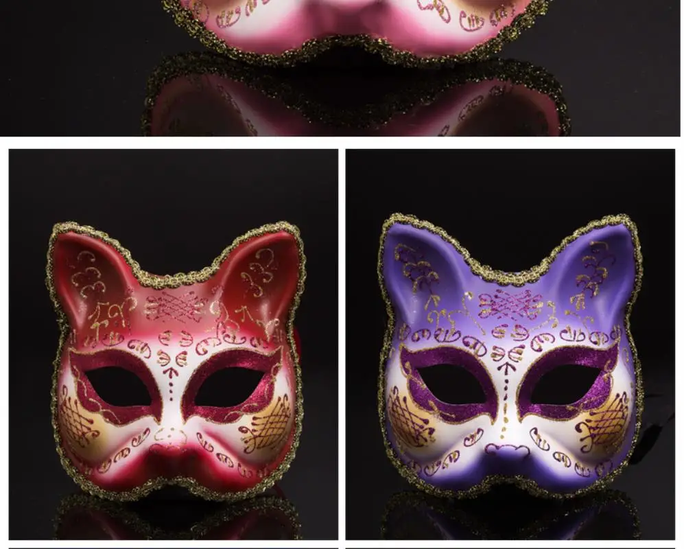 Big/Small Cat Child Cosplay Half Face Mask Party Princess Halloween Lace Mask For Party Show Masquerade Festival Mask