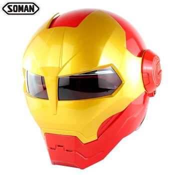 

Personalized Iron Man Motorcycle Helmet Flip Up Verspa Ironman Skull Capacetes Robot Casco DOT Approval