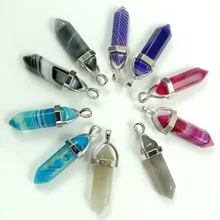 Натуральный камень кварц кристалл полосатые Агаты Turquoises смешанные столбы Подвески чакры для diy ювелирные изделия ожерелья Аксессуары