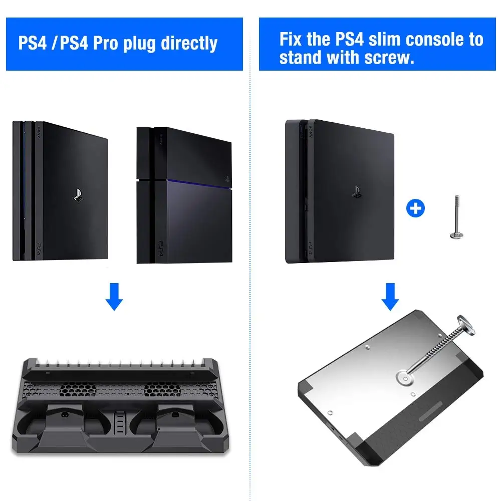 Охлаждающая подставка для Playstation 4/PS4 Slim/PS4 Pro, вертикальный кулер контроллер вентилятора двойное зарядное устройство зарядная станция 16 игровая память