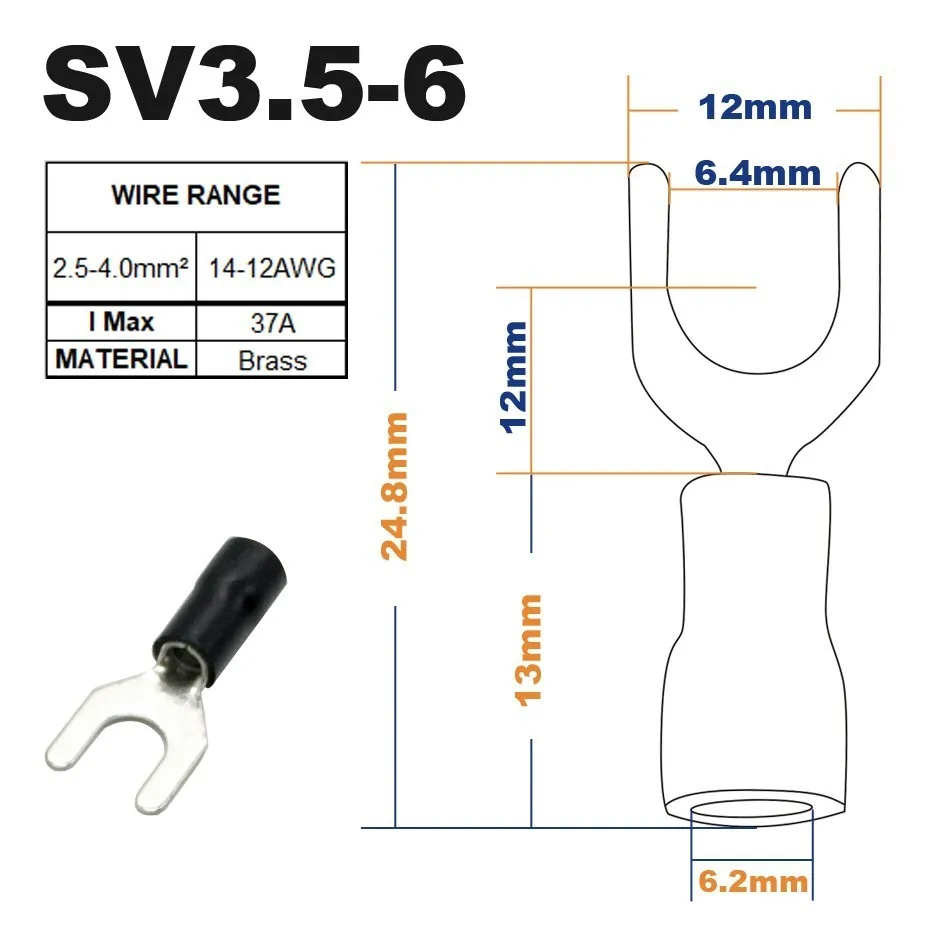 50 шт. Вилка Лопата для обжима изоляции SV1.25-3 SV1.25-4 SV2-3 SV2-4 SV3.5-4 SV3.5-5 SV3.5-6 SV5.5-4 SV5.5-5 разъем провода - Цвет: SV3.5-6