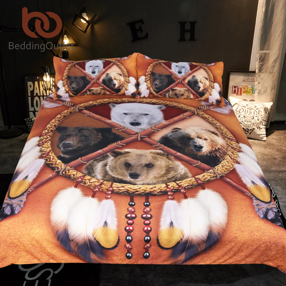 Kaufen BeddingOutlet Indische Bears Bettwäsche Set Königin Dreamcatcher Bettbezug 3D Wilden Tier Tribal Tagesdecken Native American Bett Set