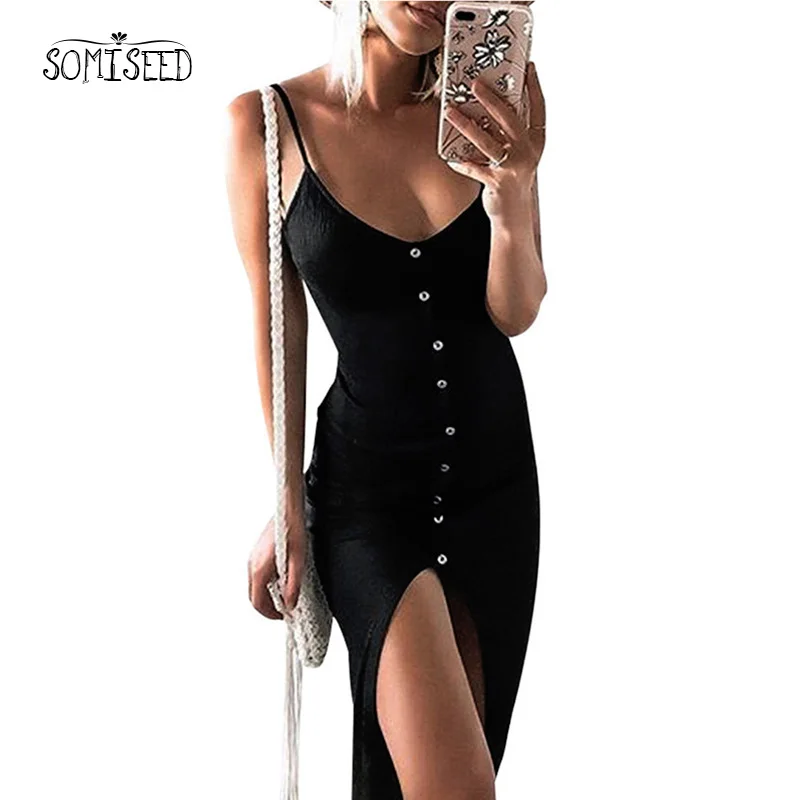 2018 весенние платья Глубокий V шеи Bodycon платье Для женщин без рукавов Повседневное