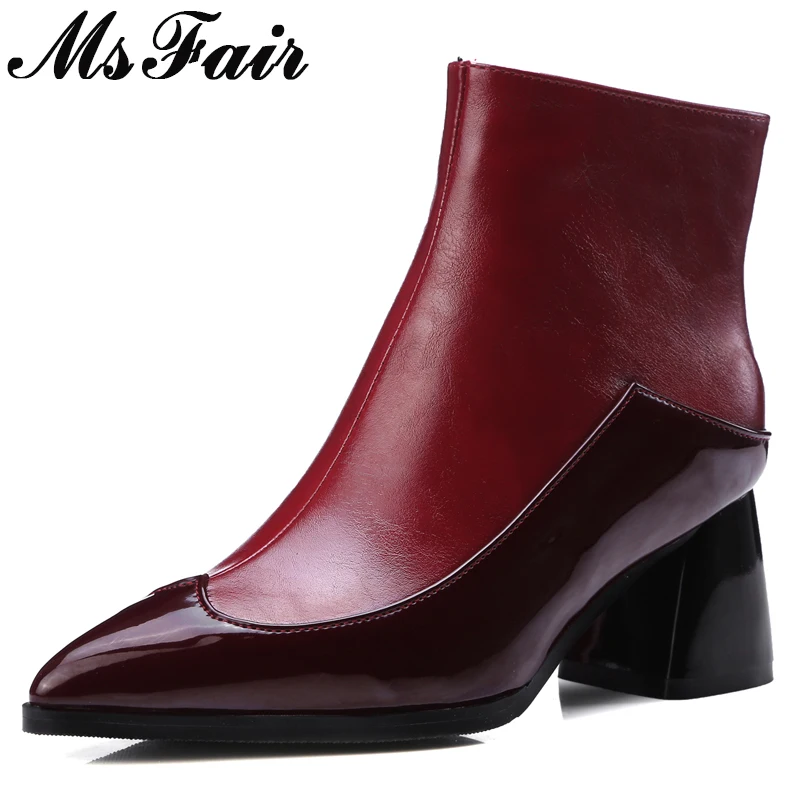 

MsFair Women Boots 2018 Pointed Toe Square heel Ankle Boots For Woman Winter Short Plush High Heel Zipper Boot Shoes For Girl