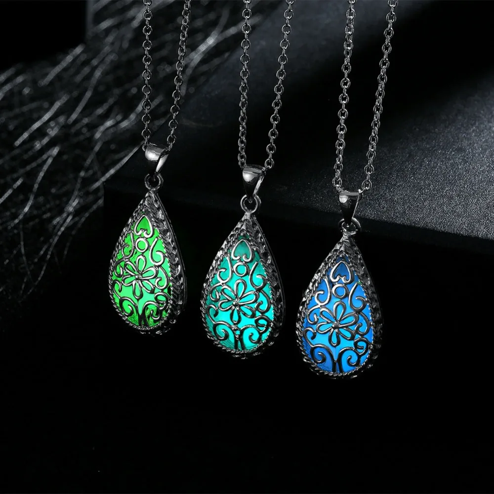 Silver Plated Luminous Vintage Necklaces Special Gift Steampunk Pretty Magic Waterdrop Locket Glow In The Dark Pendant Necklace | Украшения