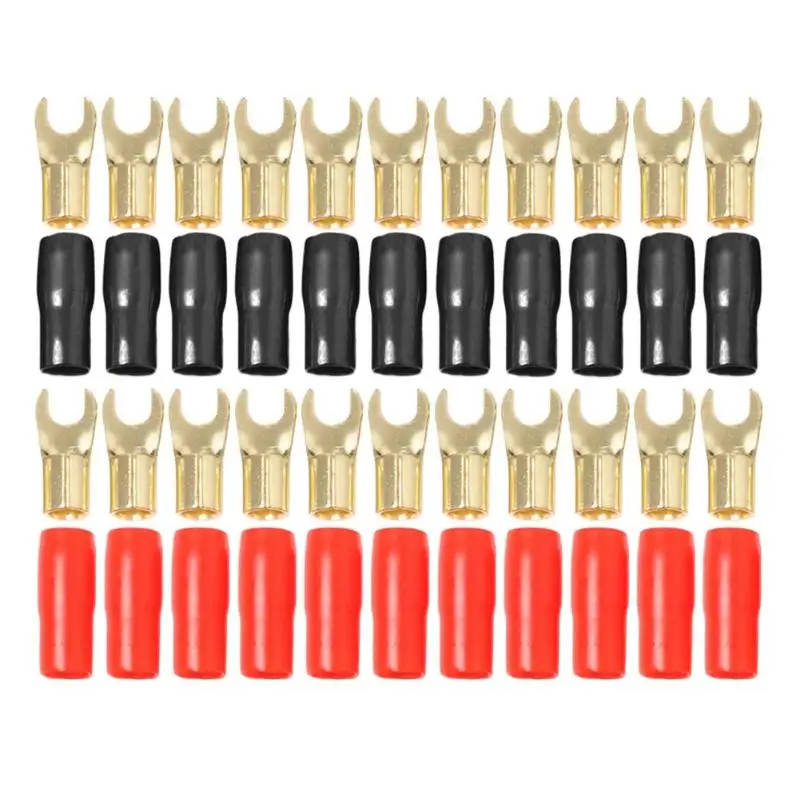 

20Pcs 8GA Gauge Wire Cable Cord Fork Terminals Brass Connector with Red Black Insulation Boot for Car Automotive Wiring