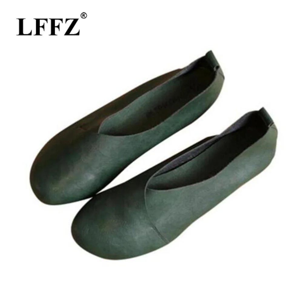 

2018 Spring Genuine Leather Flat Shoes Woman Buty Hand Made Leather Loafers Cowhide Casual Flats Women Shoes Plus Big Size 35-43