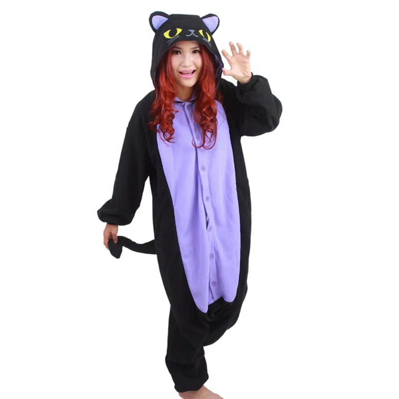 Горячая Новинка для взрослых животных Полуночный Кот Onesie флис пижамы высокое