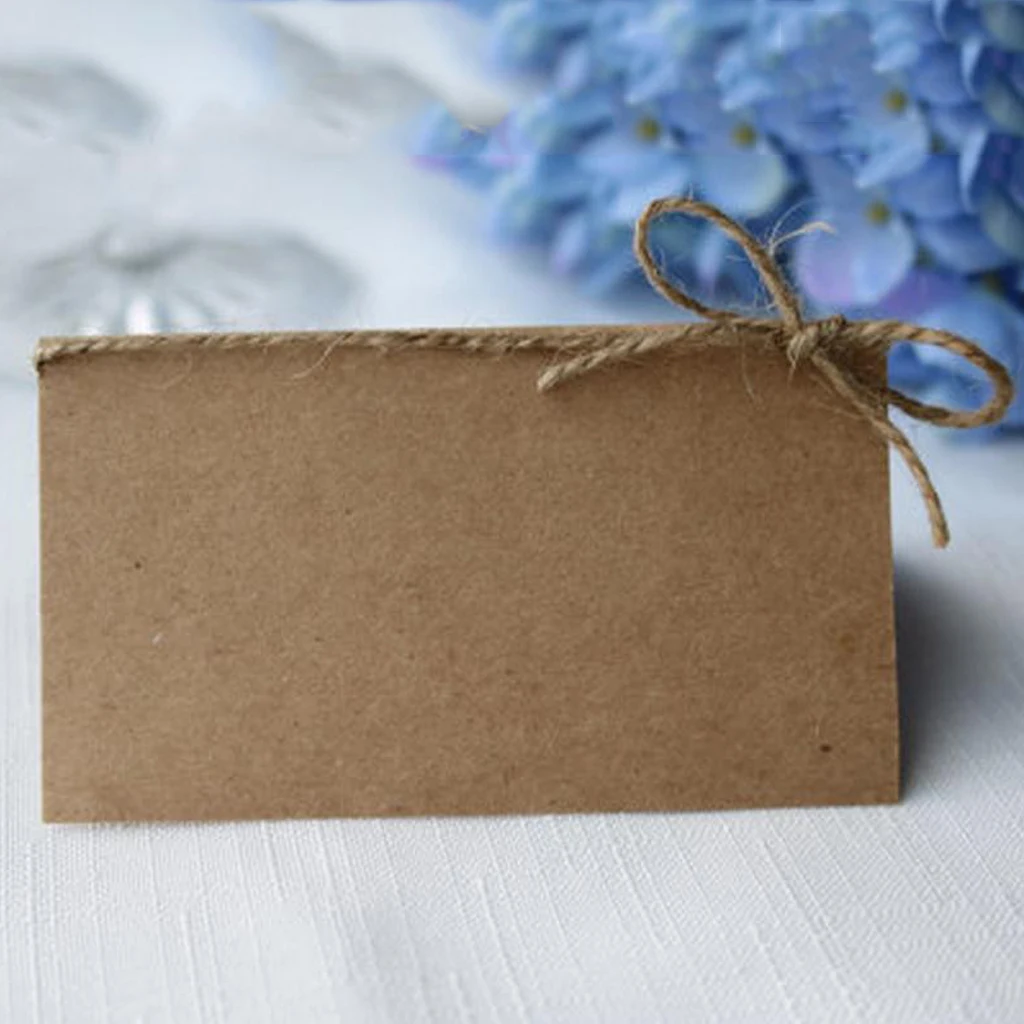 150x Vintage Kraft Blank Table Card Chic Shabby Wedding Place Name Card Twine Bow Decor
