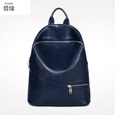 

Women BLUE Backpacks Leisure Travel Package Black Soft PU Leather Bag Schoolbags For Girls Female Leisure Bag mochilas BACKPACK