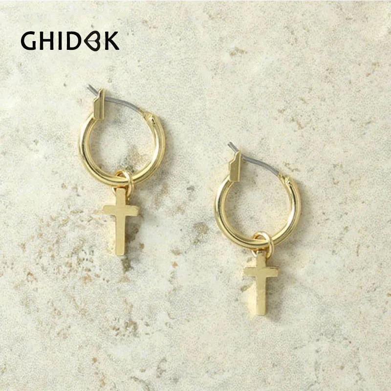

GHIDBK Gold Color Small Tiny Cross Hoop Earrings for Women Minimalist Metal Huggies Earrings Hoops Boho Piercing Charms Earrings