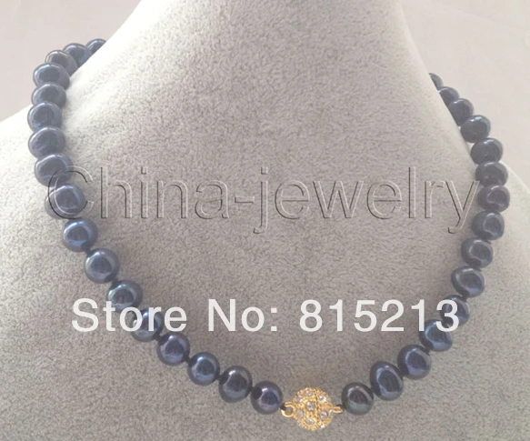 

ddh001211 Beautiful 17" 10mm black round freshwater pearl necklace - magnet zircon clasp