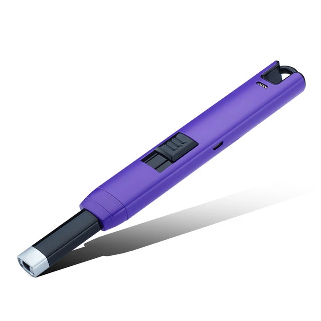 Металлический корпус длинный USB электрическая дуга кухня ветрозащитные зажигалки, перезаряжаемый импульсный Зажигалка свечи и фейерверк - Название цвета: PURPLE