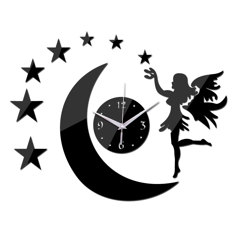 

2015 promotion time-limited led Acrylic wall clock diy fashion mirror fairy moon stickers Modern home decor watch freeshipping