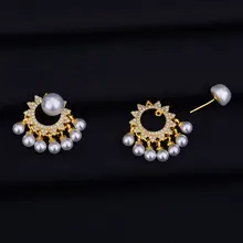 GODKI искусственный жемчуг прозрачный кубический цирконий для женщин обручение серьги-гвоздики ювелирные изделия вечерние подарок