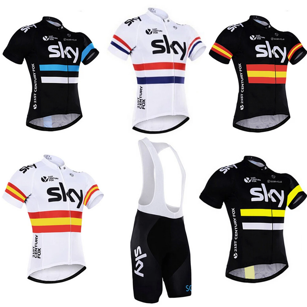 

2 Pieces Sets Cycling Clothing Sky Cycling Jersey Short Sleeve Quick Dry Game Dress Team Sky Cycling Set Triathlon Bike Clothing