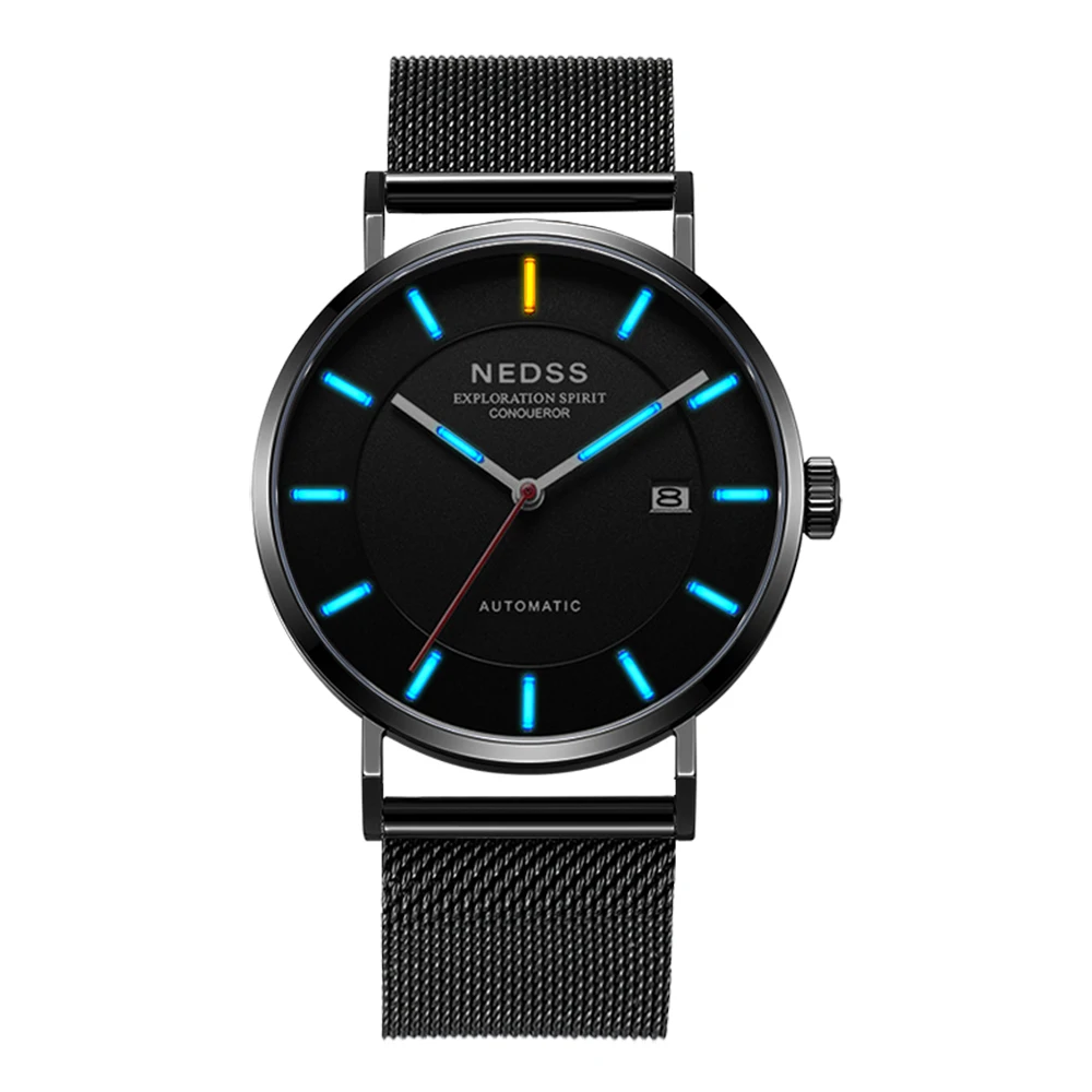 

Luxury Brand NEDSS DW style tritium watch Miyota 9015 Mechanical Watches slim mesh steel 5ATM fashionable lover watch for men