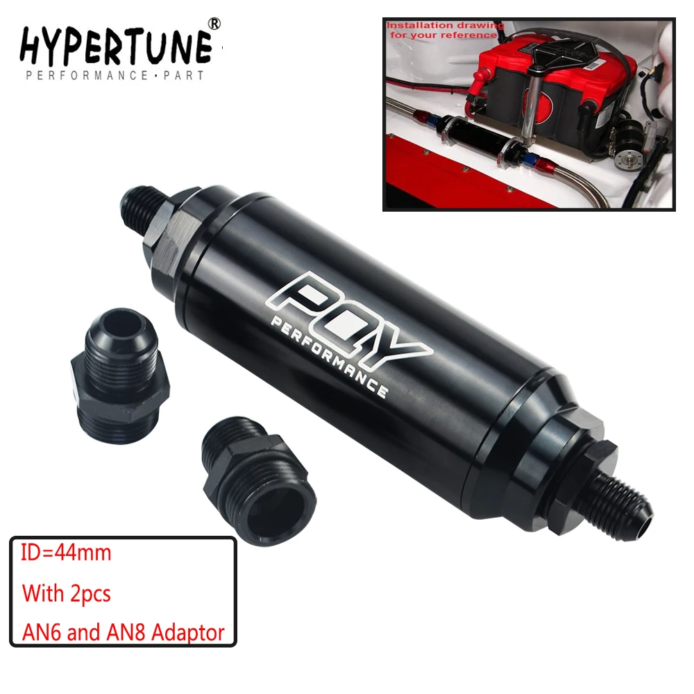 

Hypertune - ID=44mm HT New Fuel filter with 2pcs AN6 and 2pcs AN8 adaptor fittings with 60micron steel element HT5565