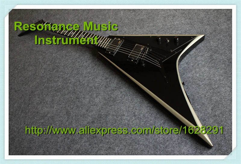 

Hot Selling Black Guitar Body With Silver Edge Jackson Flying V Guitars Electric Left Handed Custom Available