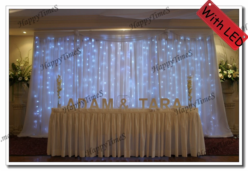 3*3M Wedding Decoration Curtain Backdrop Drapes With White LED Light&Swag On The Top-in Party