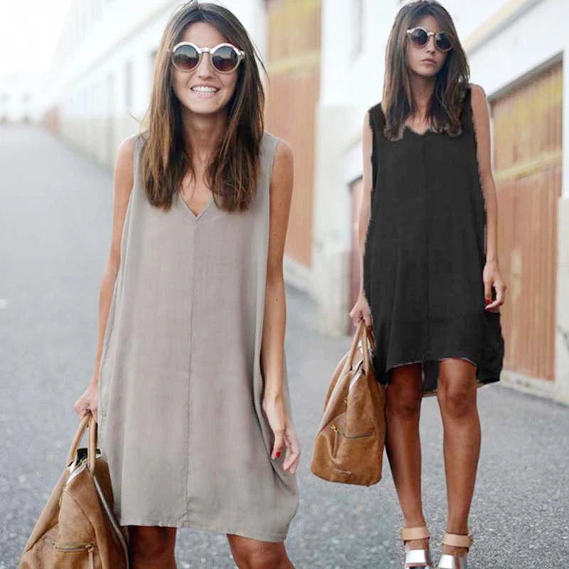 

Summer Women Casual Irregular Dresses Solid Color V-Neck Sleeveless Dresses Clothing for Female Women Clothes Vestidos IU985745