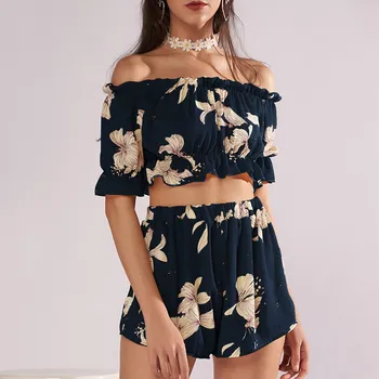 

Off Shoulder Bohemian Two Piece Set Casual Floral Print Women Set 2Pc Matching Sets Summer Set