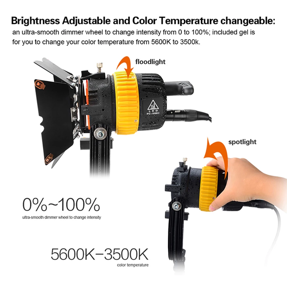  ALUMOTECH 50W LED High CRI 5500/3200K Portable Spotlight For Camera Video Photography Studio Suppor