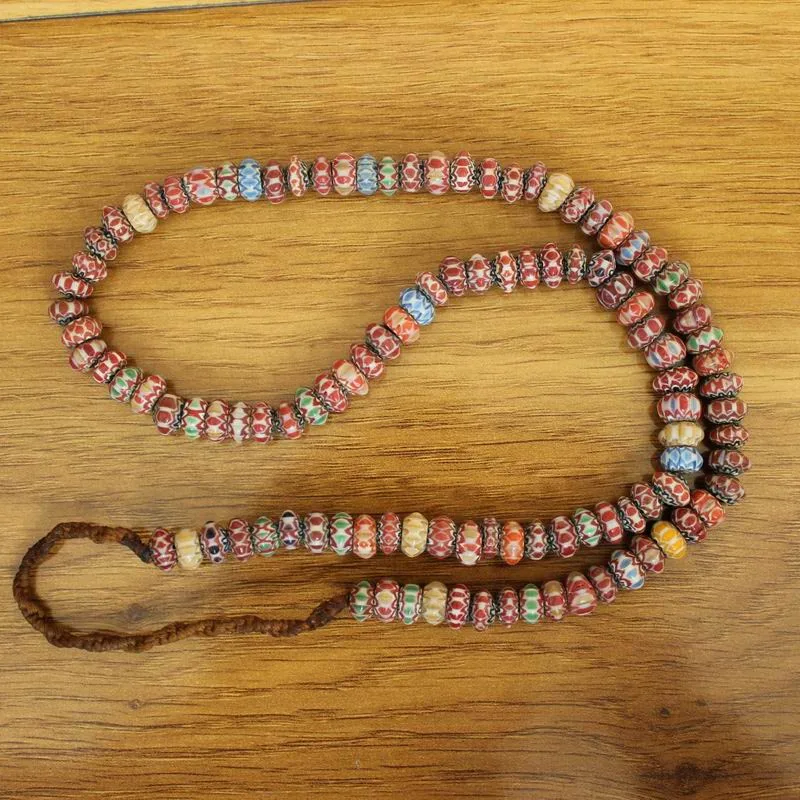 

BD175 Nepal Handmade Acient Colorful Rainbow Glass Beads Strand 5mm*9mm Tibet Colorful Glass Beaded Necklace