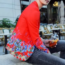 Красный приталенный Блейзер, Мужской винтажный цветочный блейзер, Мужской Блейзер, мужские спортивные пиджаки для выпускного, для мужчин, Свадебный Мужской Блейзер, пиджак, корейский стиль