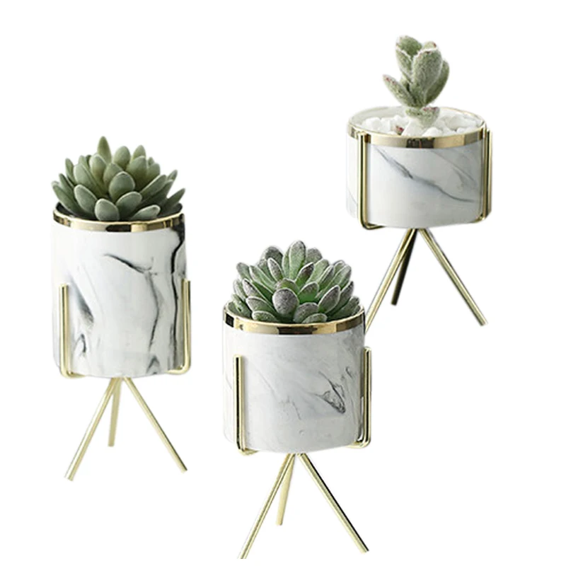 

Nordic Marble Pattern Vase Ceramic Iron Art Vase Rose Gold Silver Tabletop Green Plant Flower Pot Home Office Vases Decorative