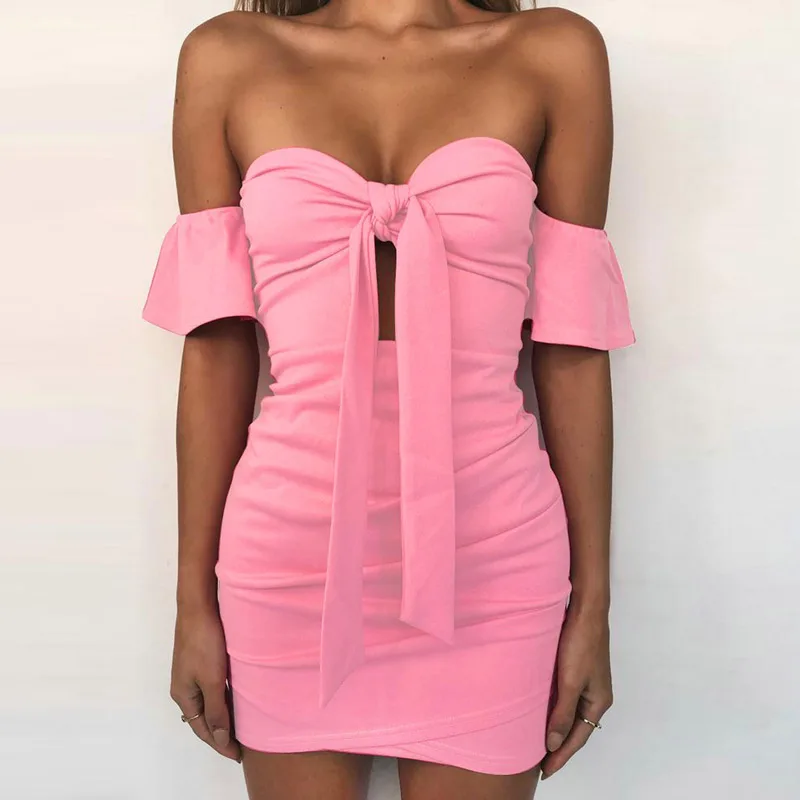

Spring Summer Women Sexy Mini Dress Off Shoulder Backless Evening Party Dresses QL Sale