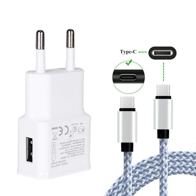 EU зарядное устройство адаптер и 2 м металлический штекер Быстрый USB Type C кабель для