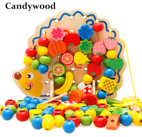 Деревянные игрушки Candywood, Мультяшные струнные бусины, дерево, деревянные животные, фрукты, бусины, Обучающие Развивающие игрушки для детей - Цвет: Черный