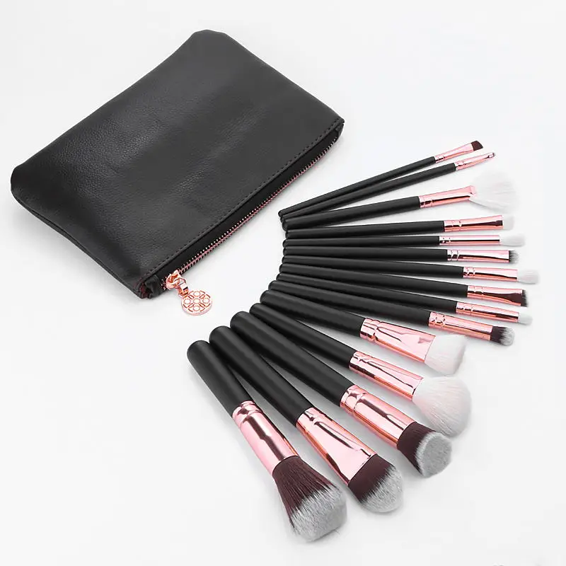 

New 15pcs Makeup Brushes Set Powder Foundation Eyeshadow Make Up Brushes Cosmetics Soft Synthetic Hair With PU Leather Case