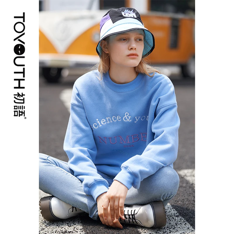 Toyouth с вышивкой надписями Для женщин Толстовка Harajuku Осень негабаритных кофты