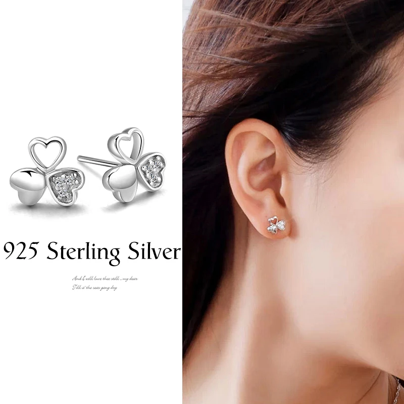 

100% 925 Sterling Silver Hearts Different Types Stud Earrings for Women Silver Small Earrings Fine Jewelry Brincos Wholesale