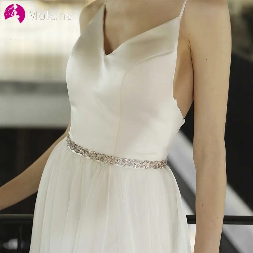 

MOLANS Exquisite Muti-color Floral Bow Bride Belts for Wedding Dress Ornament Sparkly Hollow Alloy Silk Ribbons for Gown Jewelry