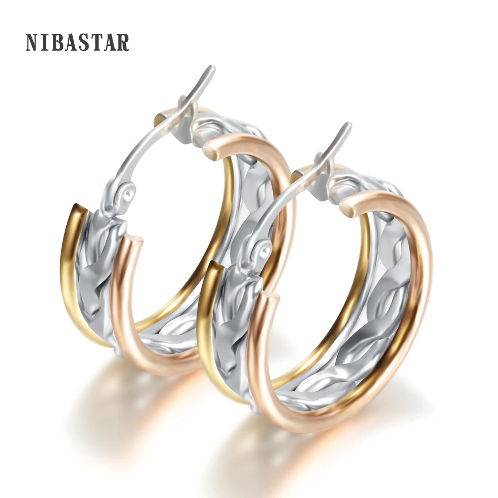 

Rose gold/Gold/Silver Color hollow out Hoop Earrings Stainless Steel Jewelry Simple Style Trendy Circle Round Earrings Women