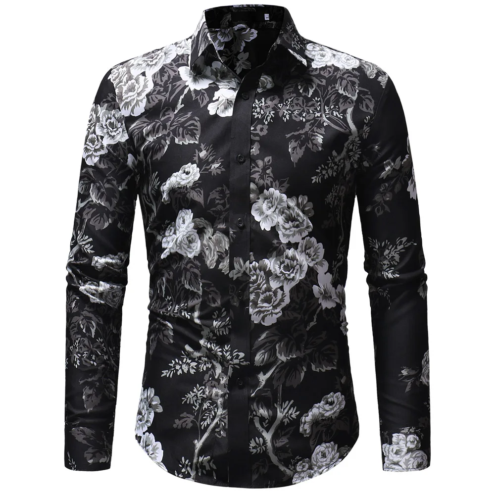 

2019 Men Fashion Casual Long Sleeved Printed Shirt Slim Fit Male Social Business Dress Shirt Brand Men Clothing Soft Comfortable